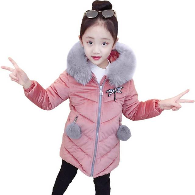 (Pink, 4-5 Years) Kids Girls Velvet Fur Coat Padded Winter Jackets