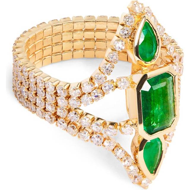 Shay Yellow Gold, Diamond and Emerald Deco Stacked Thread Ring - 5 3/4