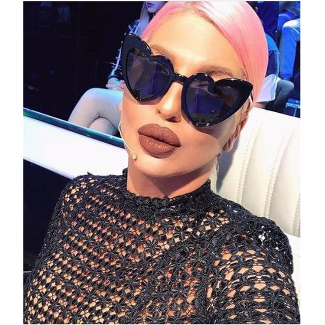 (Black) Women Love Heart Shaped Sunglasses Retro Gradient Color Lens Eye Glasses