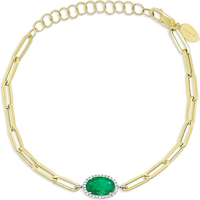 Meira T 14K Yellow Gold & 14K White Gold Oval Emerald & Diamond Halo Chain Bracelet