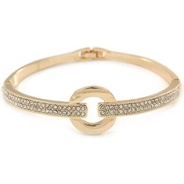 Clear crystal open eternity circle of love bangle bracelet in gold tone metal -