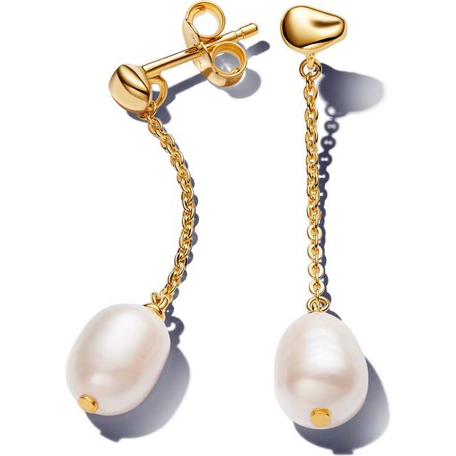Pandora Treated Freshwater Cultured Pearl Drop Earrings - 14k gold plating / Treated freshwater cultured pearl / White - one size