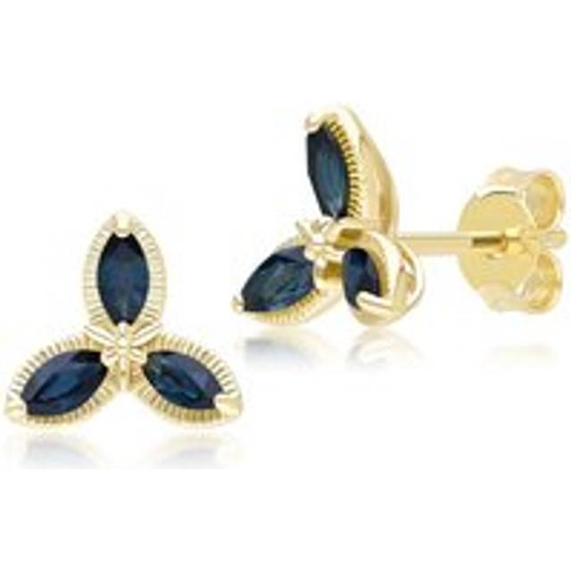 Floral Marquise Sapphire Stud Earrings in 9ct Yellow Gold