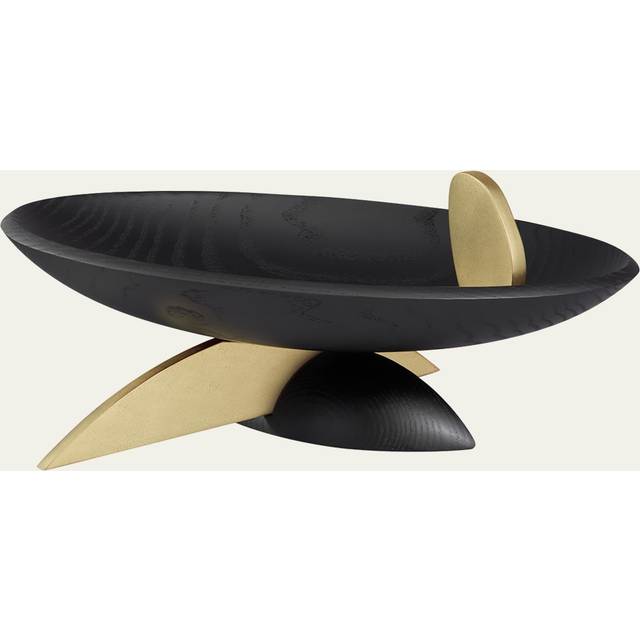 L'Objet Kelly Behun Leaf Black Oval Bowl on Stand