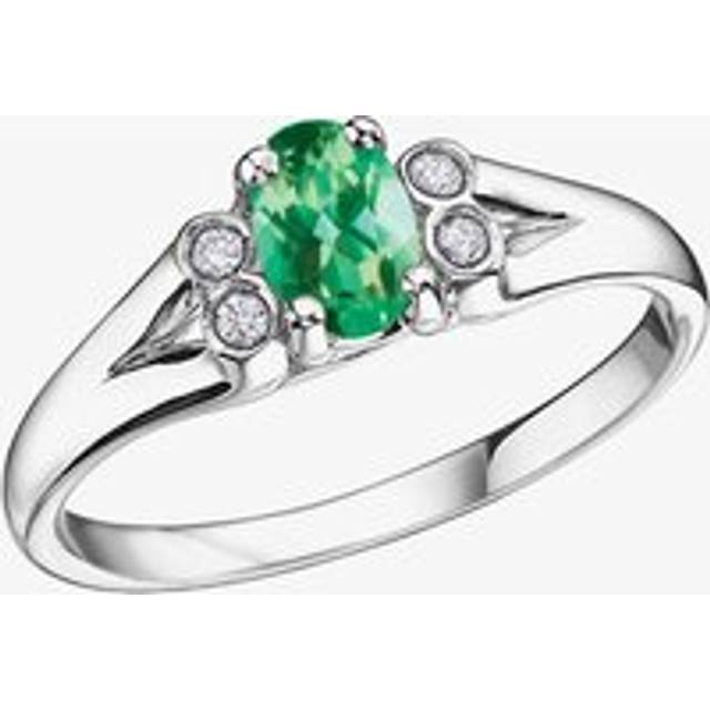 9ct White Gold Oval-cut Emerald and Diamond Cluster Ring 51Y59WG 5-10 EM P - Green