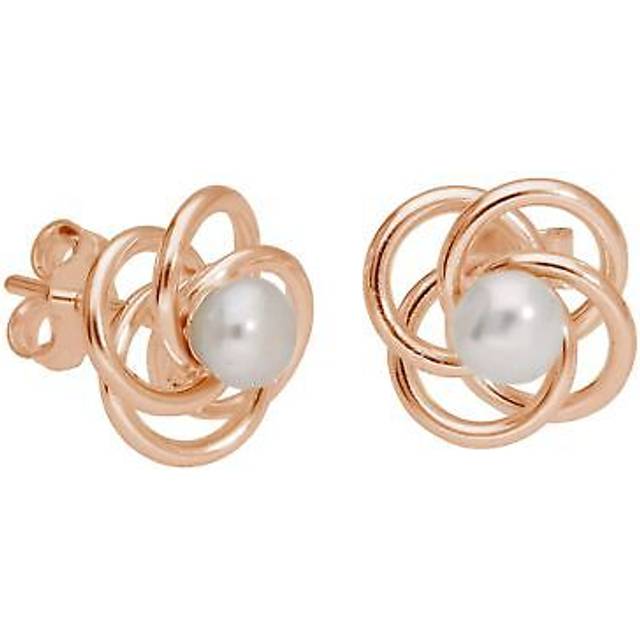 Rose gold plated sterling silver knot pearl stud earrings