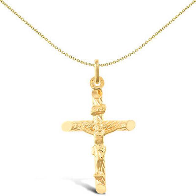 Jewelco London 9ct Yellow Gold Twist INRI Crucifix Cross Pendant - JPX008
