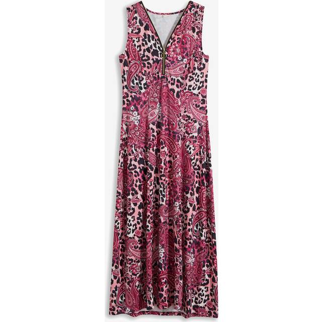 romantisches Damen Sommer-Kleid mit auffälligem Muster und Reißverschluss Midi-Kleid 904098 Rosa