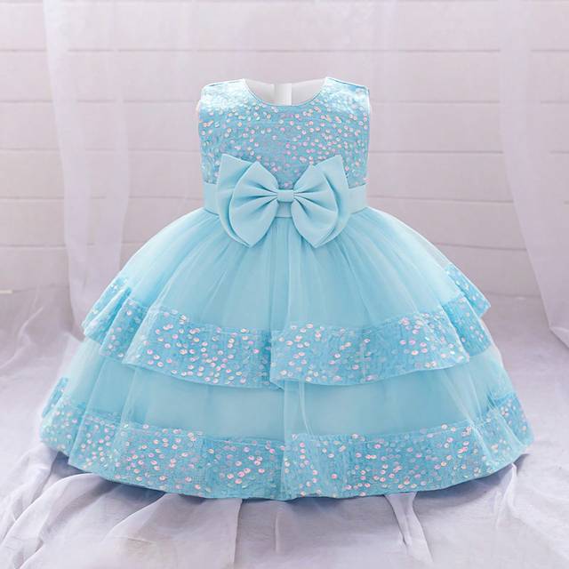 SHEIN Baby Girls Solid Color Sequin Mesh Bow Fluffy Tulle Sleeveless Cute Flower Girl Party Dress, Excluding Hair Accessory