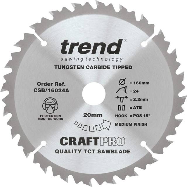 Trend CSB/16024A Craft Pro Combination TCT Circular Saw Blade, 160mm x 24 Teeth x 20mm Bore, Tungsten Carbide Tipped