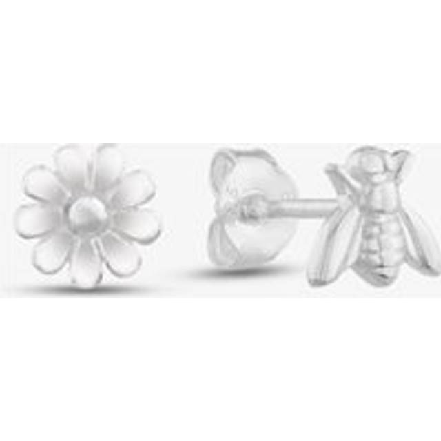Sterling Silver Bee and Flower Stud Earrings 8.55.8649