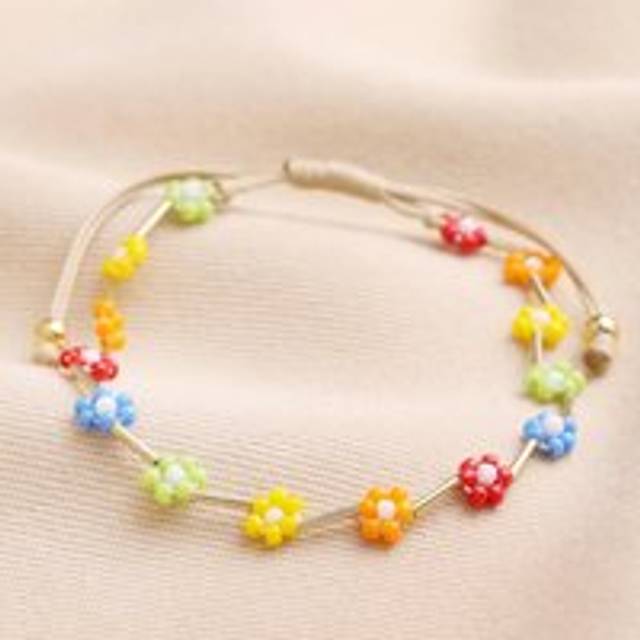 Colourful Daisy Beaded Cord Bracelet - red/yellow/blue - one size