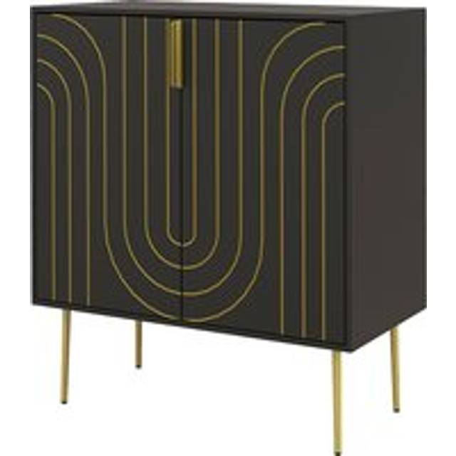 HOMCOM Art Deco Inspired Sideboard, with Adjustable Shelf - Black/Gold Tone Aosom UK