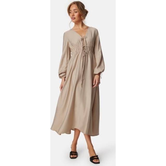 BUBBLEROOM Norah V-Neck Strap L/S Dress |Beige |M