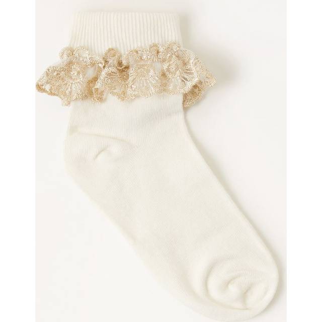 Monsoon Kids' Sparkle Lace Socks, Ivory