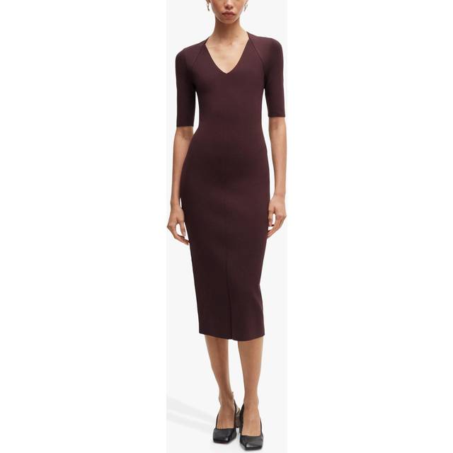 V-neck knitted dress with cropped sleeves