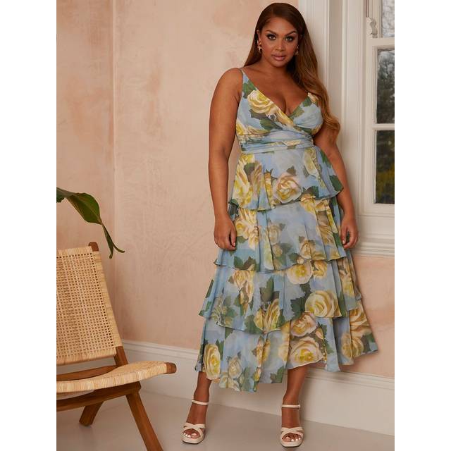 Sleeveless Floral Print Midi Dress in Blue - 6