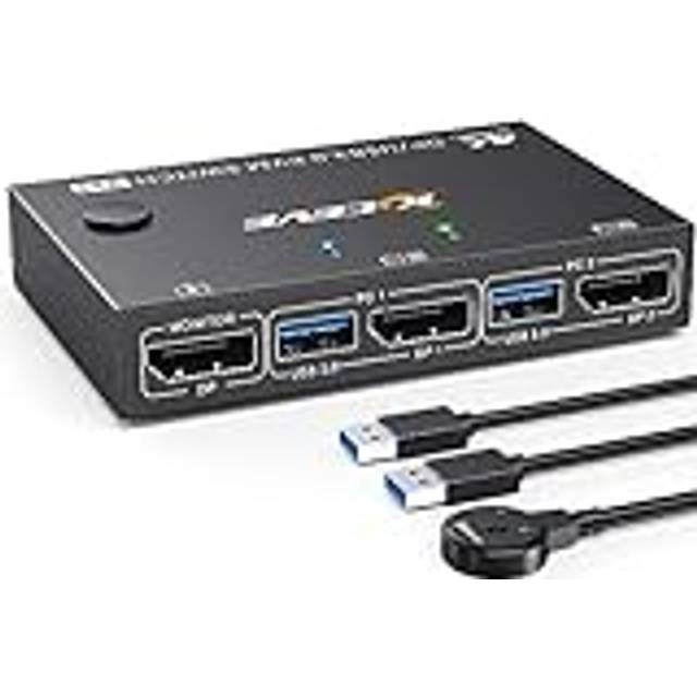 YOUTINGHDAV USB 3.0 KVM Switch Displayport 4K@144 Hz, KVM-switch 2 PC 1 monitor 8K@30 Hz, DP KVM-omkopplare 2 i 1 ut för 2 PC-delar 4 USB 3.0-enheter tangentbord mus monitor med trådlös fjärrkontroll