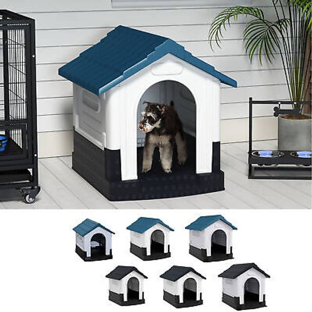 PawHut Plastic Dog Kennel with Windows, for Garden Patio, Medium and Large Dogs, 101 x 88 x 99cm - Grey Aosom UK