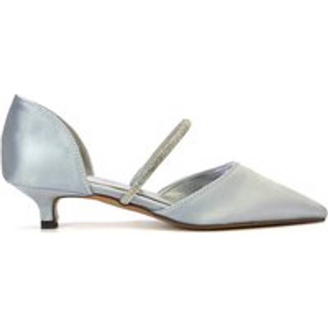 'Laura' Diamante Strap Kitten Heel Pointed Toe Court Shoes - Metallic Silver - 5
