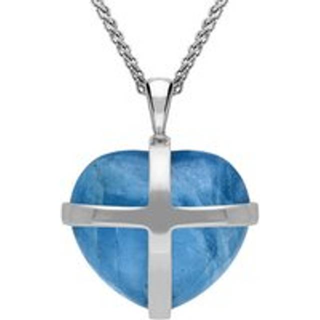 18ct White Gold Aquamarine Medium Cross Heart Necklace