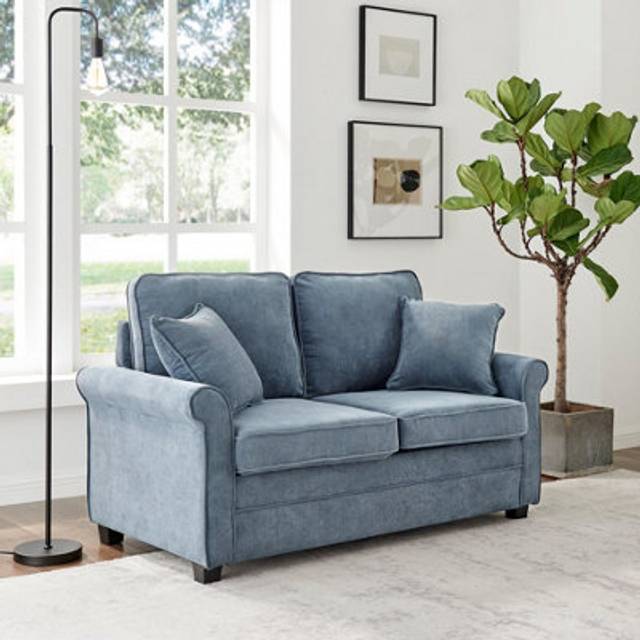 Ramy Sofa Bed Corduroy 2 Seater Fold Out Mattress - Blue - One Size