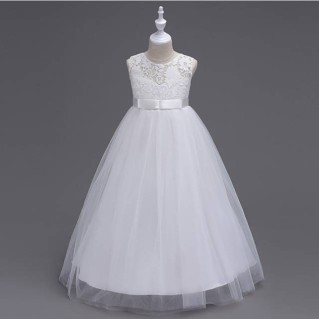 (White, 5-6Years) Kids Girls Lace Dress Princess Bridesmaid Wedding