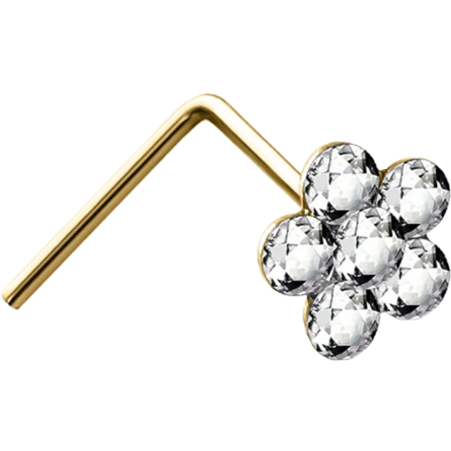 Jewelco London Ladies Solid 9ct Yellow Gold White Round Crystal Daisy Flower Nose Stud 4mm - JNS060