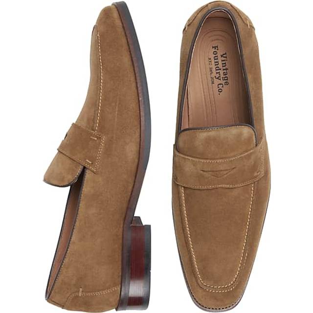 Vintage Foundry Men's Davis Suede Moc Toe Penny Loafers Tan Suede - Size: 10 D-Width