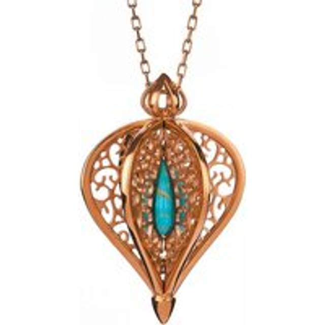 9ct Rose Gold Turquoise Flore Filigree Small Necklace