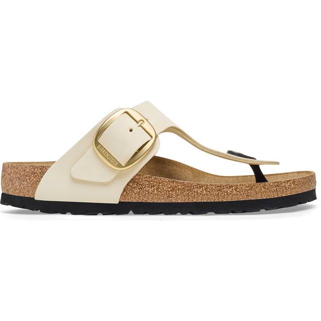 BIRKENSTOCK Gizeh Big Buckle Damen moderne Pantoletten Made in Germany Sommer-Schuhe coole Schlappen aus Leder Normale Weite 1026580 Beige