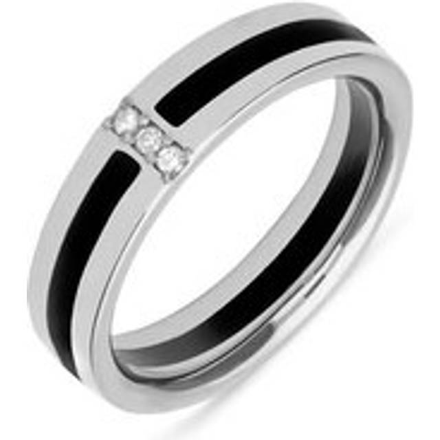 18ct White Gold Whitby Jet Diamond Inlaid Wedding Eternity Ring - White Gold