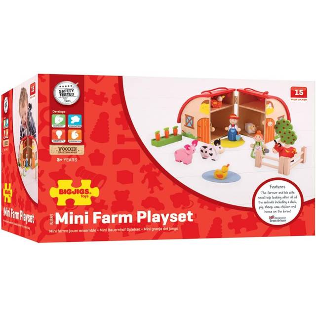 Bigjigs Toys Wooden Mini Farm Playset, Multi