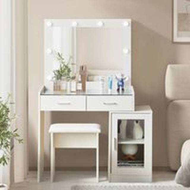 Dressing Table, Dressing Table Set,LED Lights Vanity Desk for Bedroom with cabinet