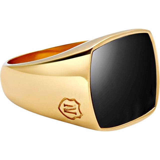 NIALAYA Men's Gold Signet Ring With Onyx |Svart |64