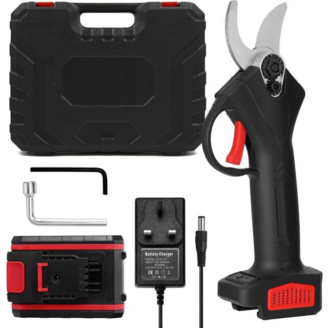 (1 battery UK Plug) 21V Cordless Electric Pruning Shear Rechargeable 1200mAh Lithium Battery Charger Powered Tree Branch Pruner Garden Clippers 30mm