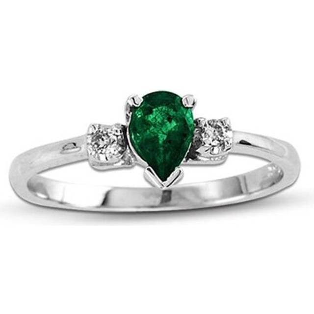 0.45 CTTW Diamond & Pear Shaped Emerald Ring Set, 14K Gold - Size 8.5