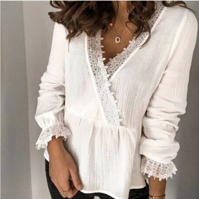 (2XL, Black) Elegant Blouses Casual Solid Loose Blouse Women Long Sleeve Shirts Autumn V-Neck Basic Shoulder Blouses Vintage Office Lady Tops