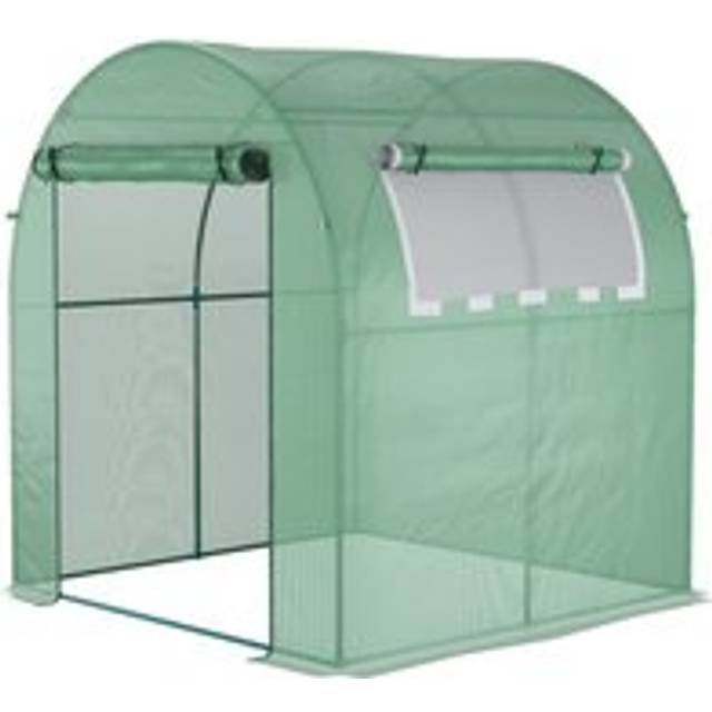 Outsunny Walk In Polytunnel Greenhouse, Green House For Garden With Roll-up Window And Door, 1.8 X 1.8 X 2 M, Green