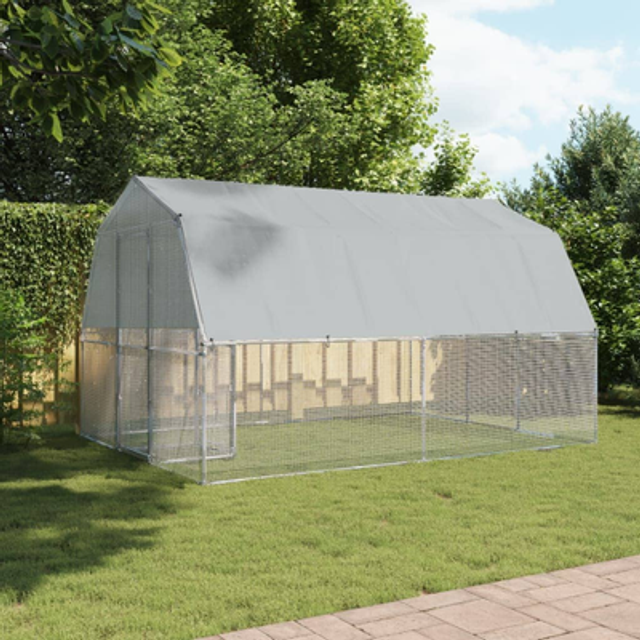 vidaXL Chicken Cage with Roof and Door Silver Galvanised Steel