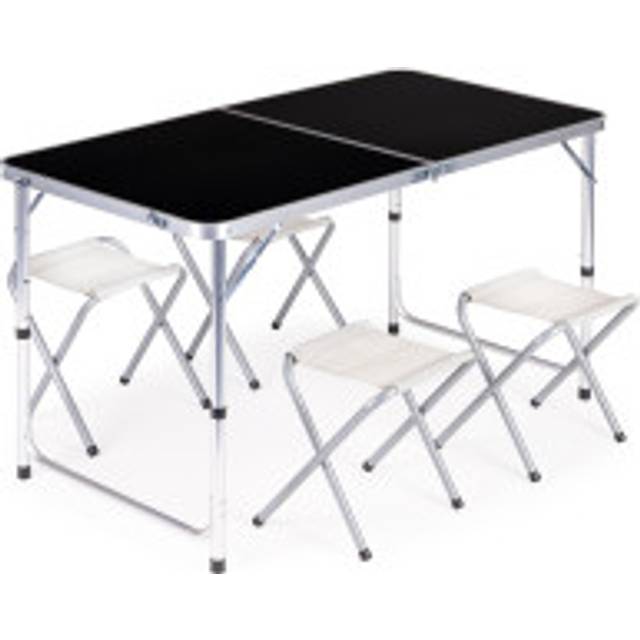 Tourist table, folding table, set of 4 chairs Black