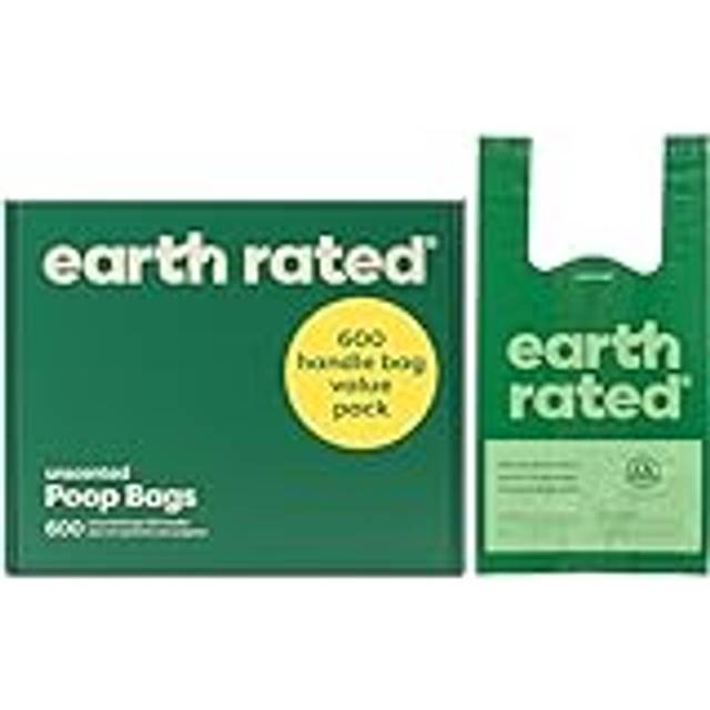 earth rated Jordklassade hundbajspåsar med handtag värdepaket, enkel knytning och garanterad läckagesäker, doftfri, 600 handtagspåsar
