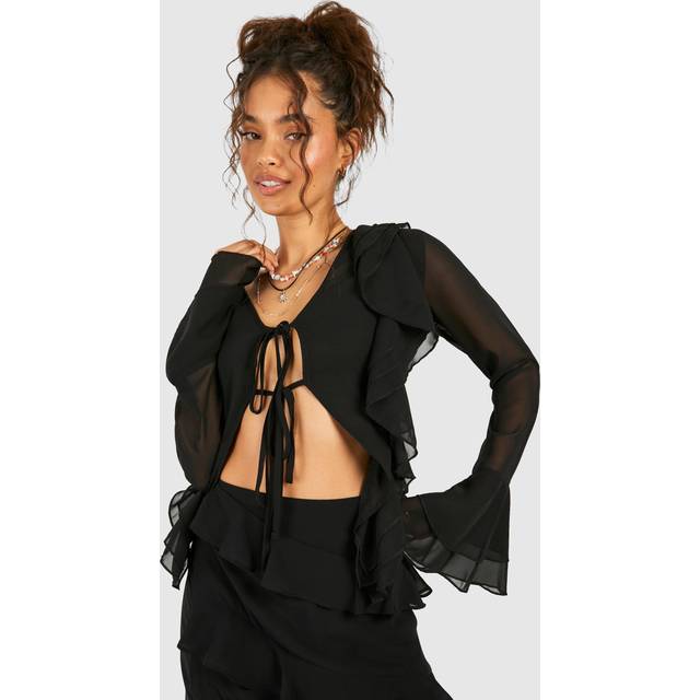 Womens Chiffon Tie Blouse - Black - 10, Black