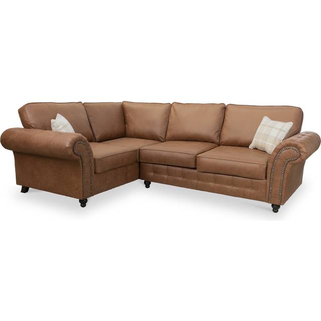 Edward Faux Leather Corner Sofa | Brown Cream Black | Roseland