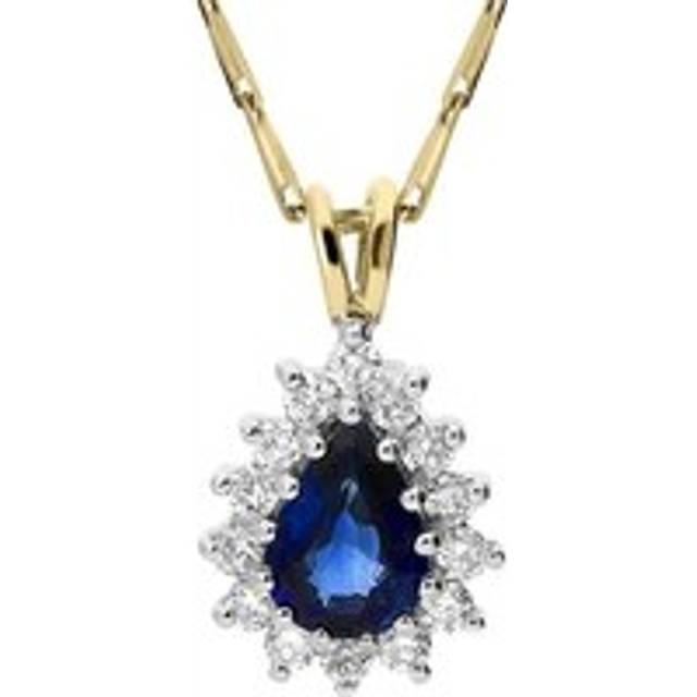 18ct White Gold 0.70ct Sapphire 0.23ct Diamond Cluster Pear Necklace - White Gold