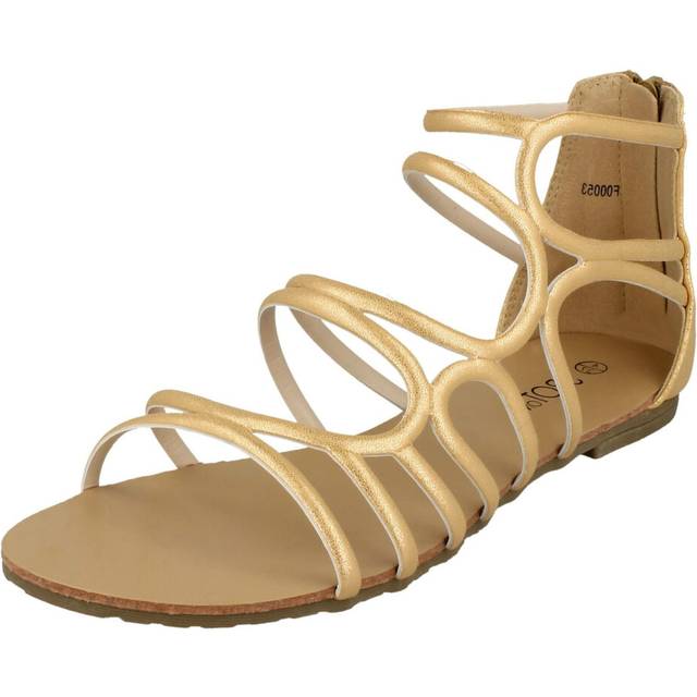 (UK 3, Gold) Ladies Spot On Flat Strappy Sandals F00053