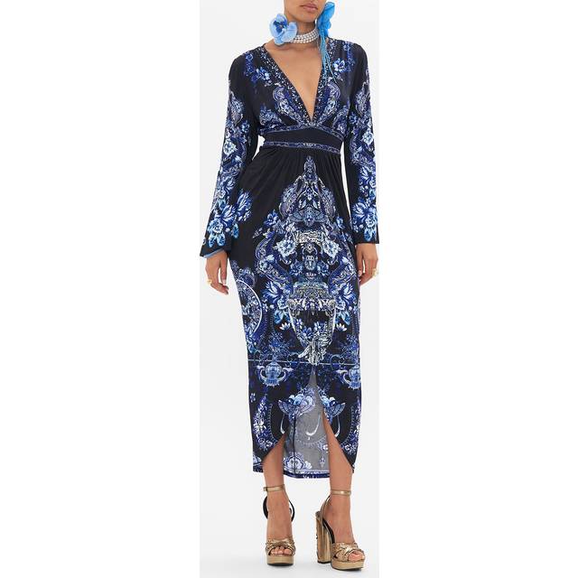 Gathered V Neck Jersey Dress Delft Dynasty, XS