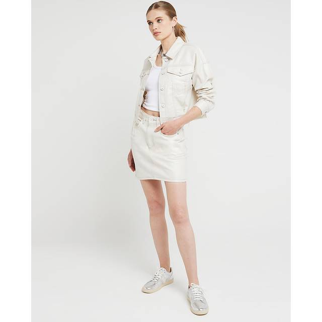River Island – Guldmetallisk jeansjacka, del av set-Naturlig