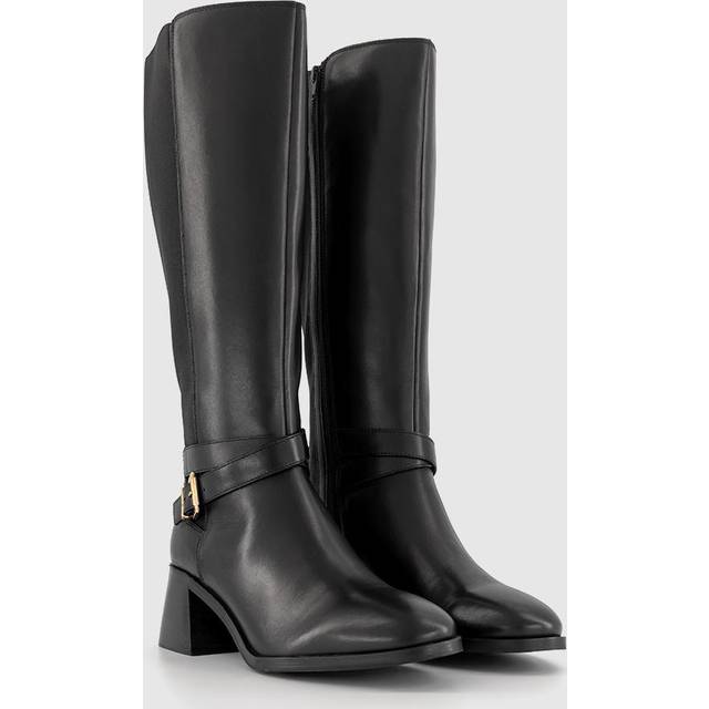 OFFICE Womens Kaiser Buckle Strap Knee Boots Black Leather, 5