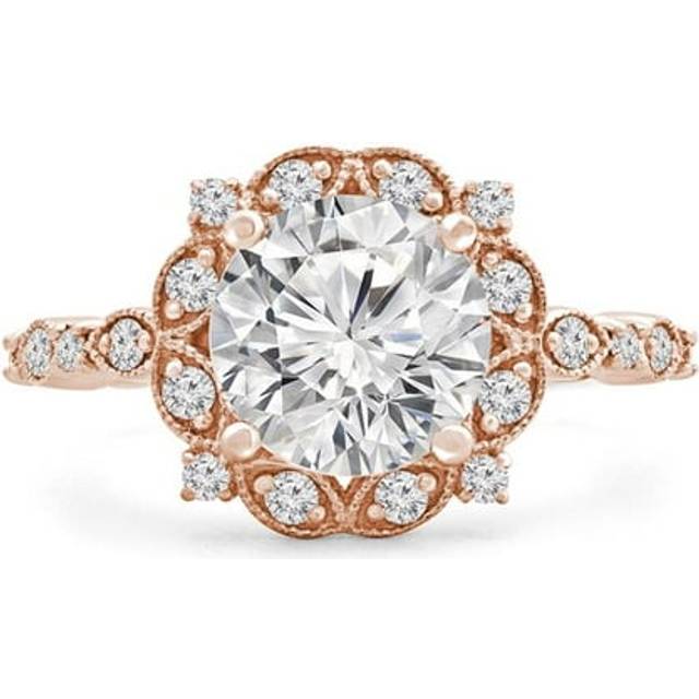 Majesty Diamonds MD240142-P 0.8 CTW Round Diamond Vintage Floral Halo Engagement Ring with Accents in 14K Rose Gold - Size 4 to 9